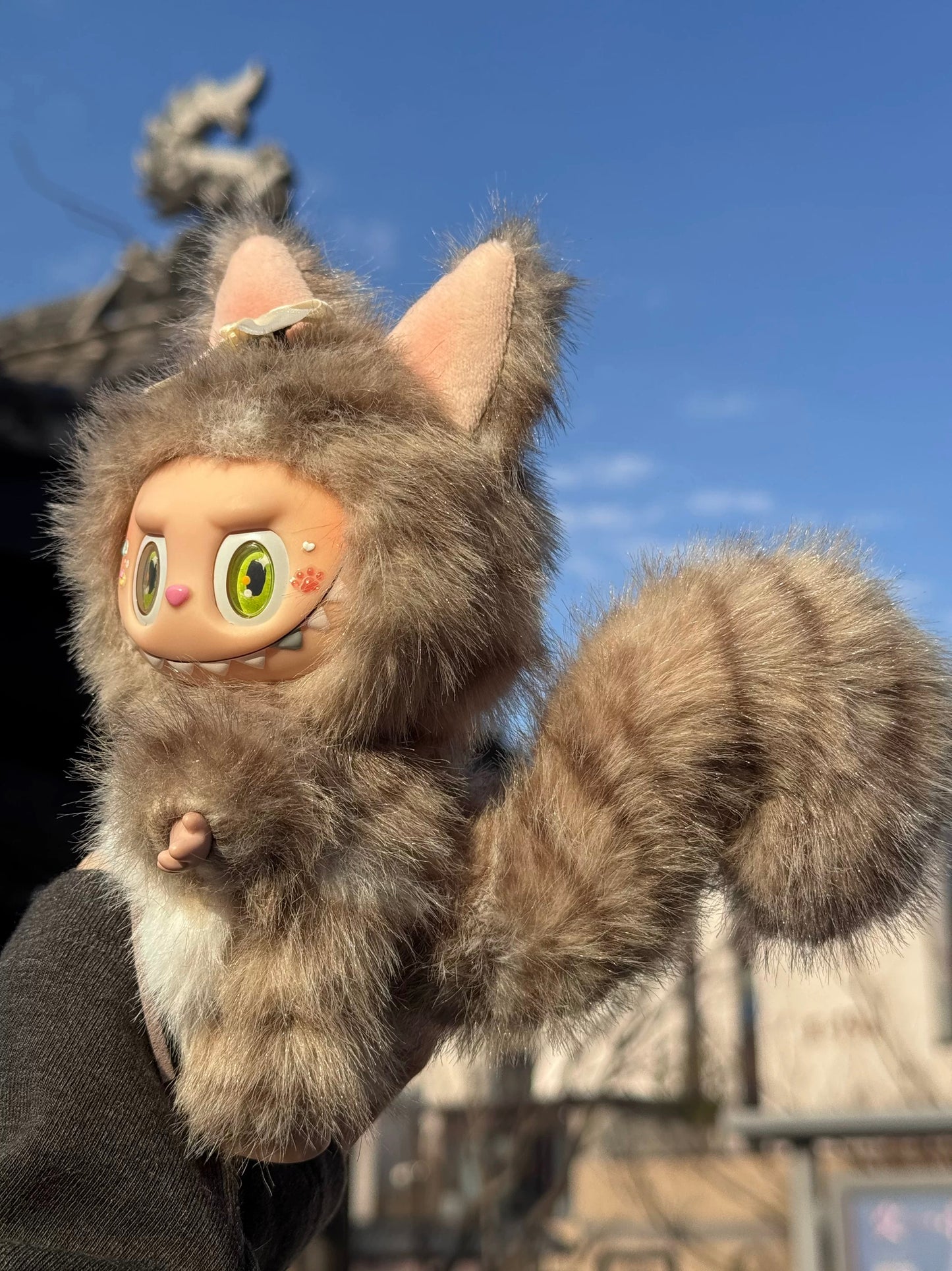 labubu custom plush toy with grey big tail