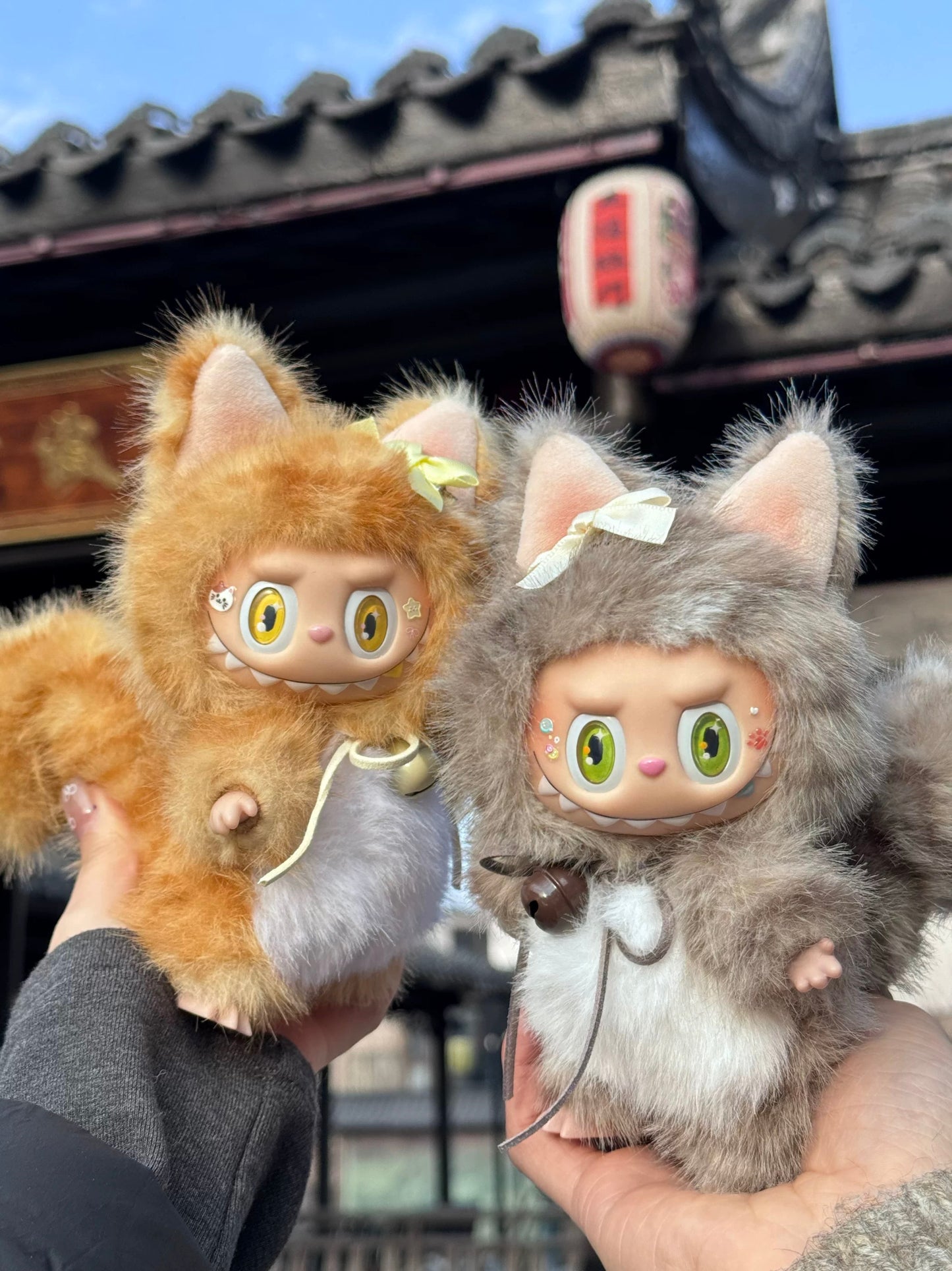 labubu big tail plush grey golden edition