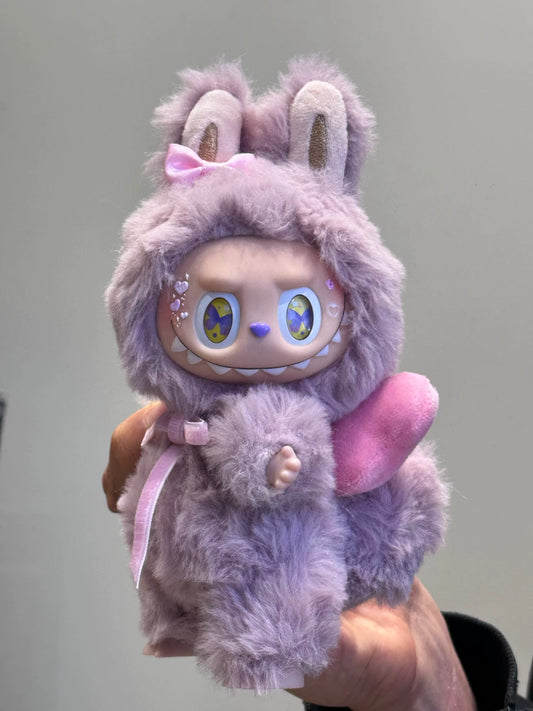 labubu custom plush with pink and light purple bow