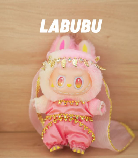 labubu 3-piece indian outfit set with veil top and lehenga skirt