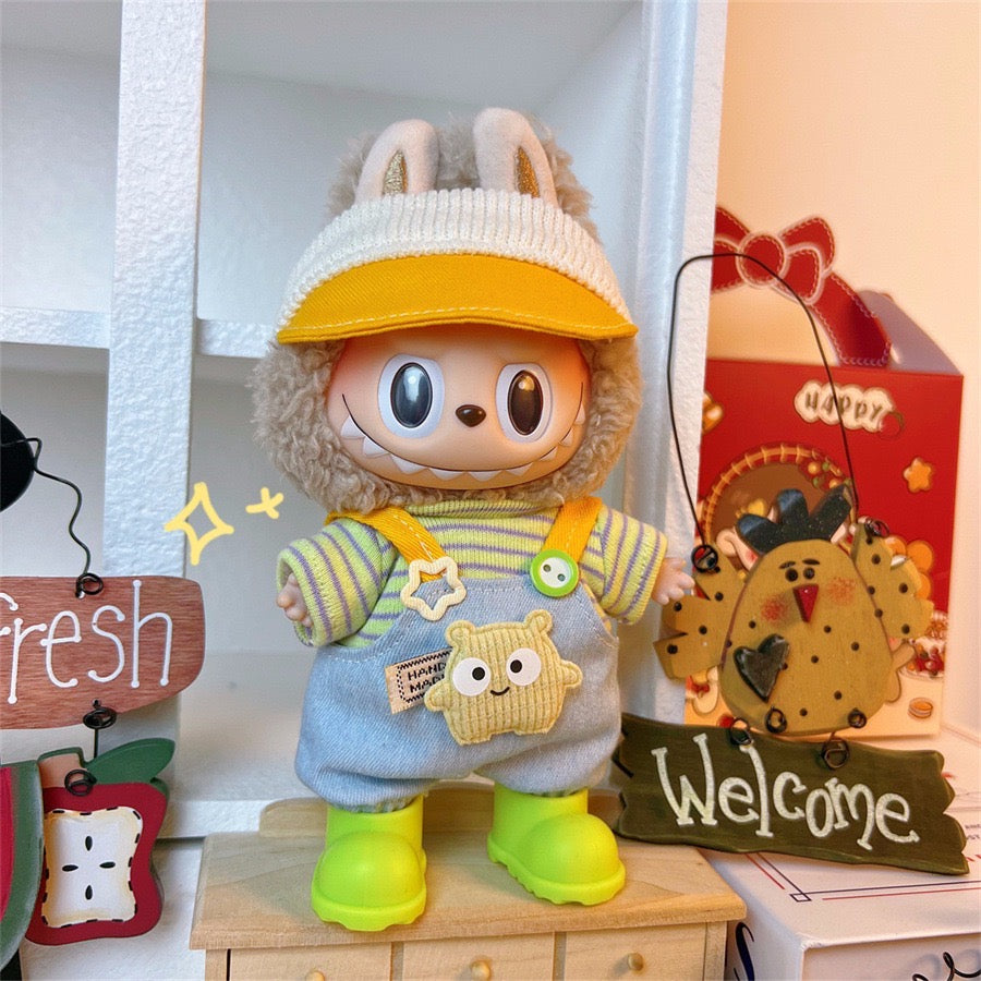 Labubu Yellow Blue Chic Outfit Set, Toy Handmade Clothing +Shoes