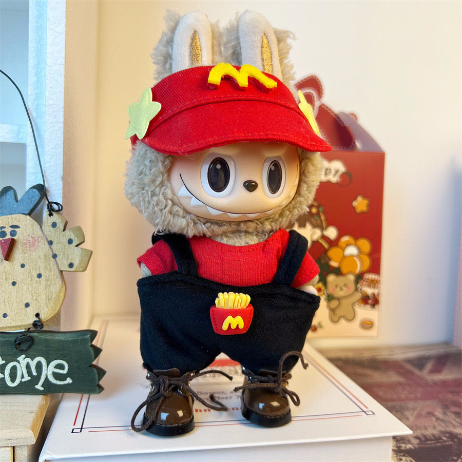 Labubu Red McDonald's-Inspired Overall Chic Outfit Set, Toy Handmade Clothing + Shoes