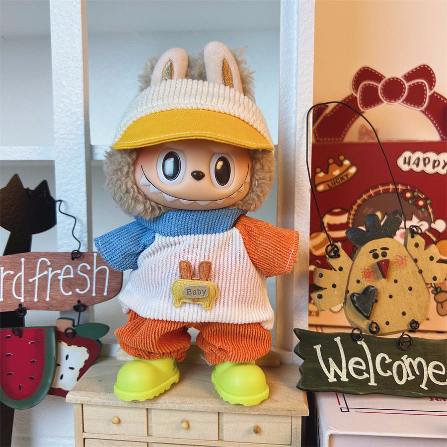 Labubu Orange Sporty Outfit Set, Toy Handmade Clothing +Shoes