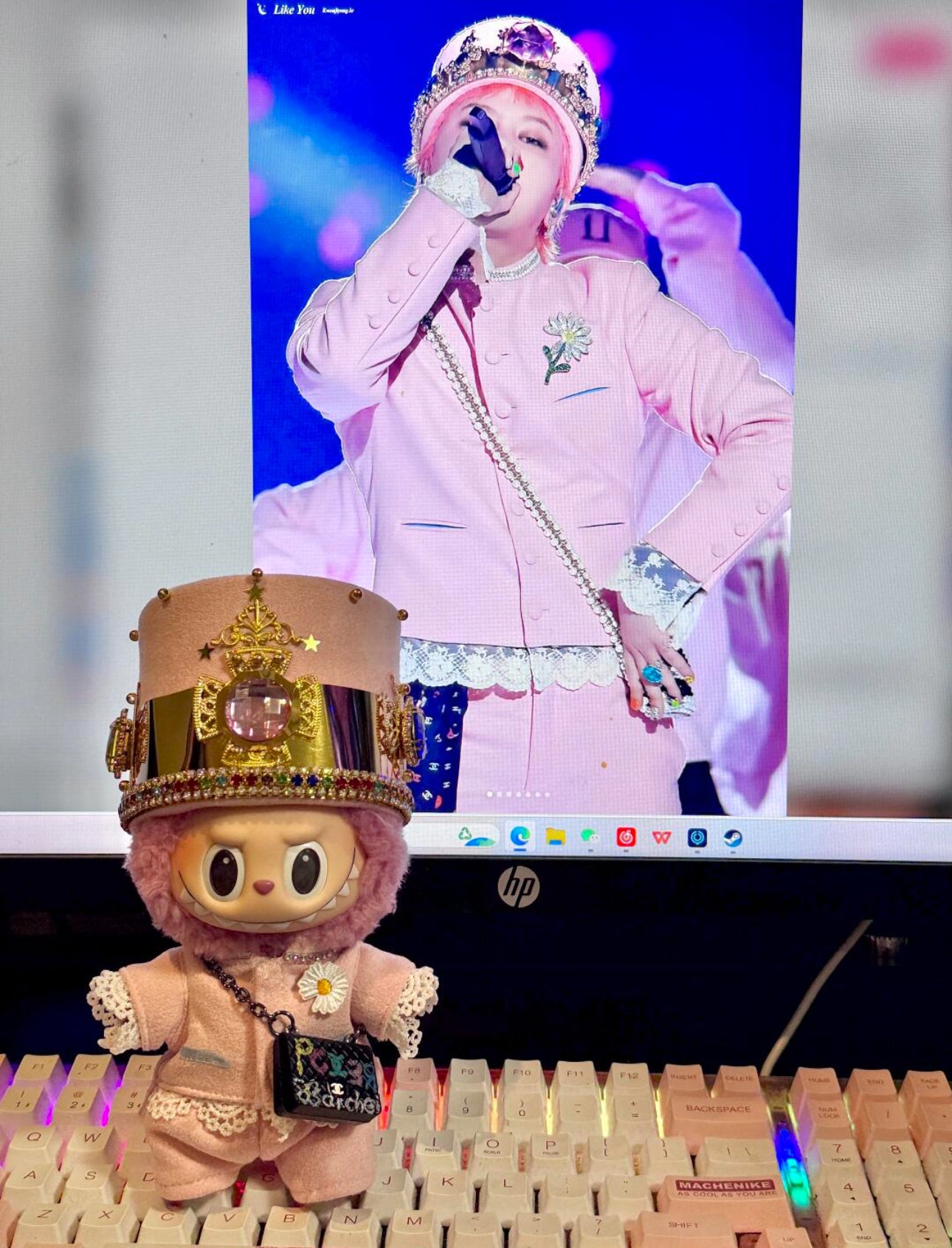 gdragon fashion inspired labubu outfit with crown and pants