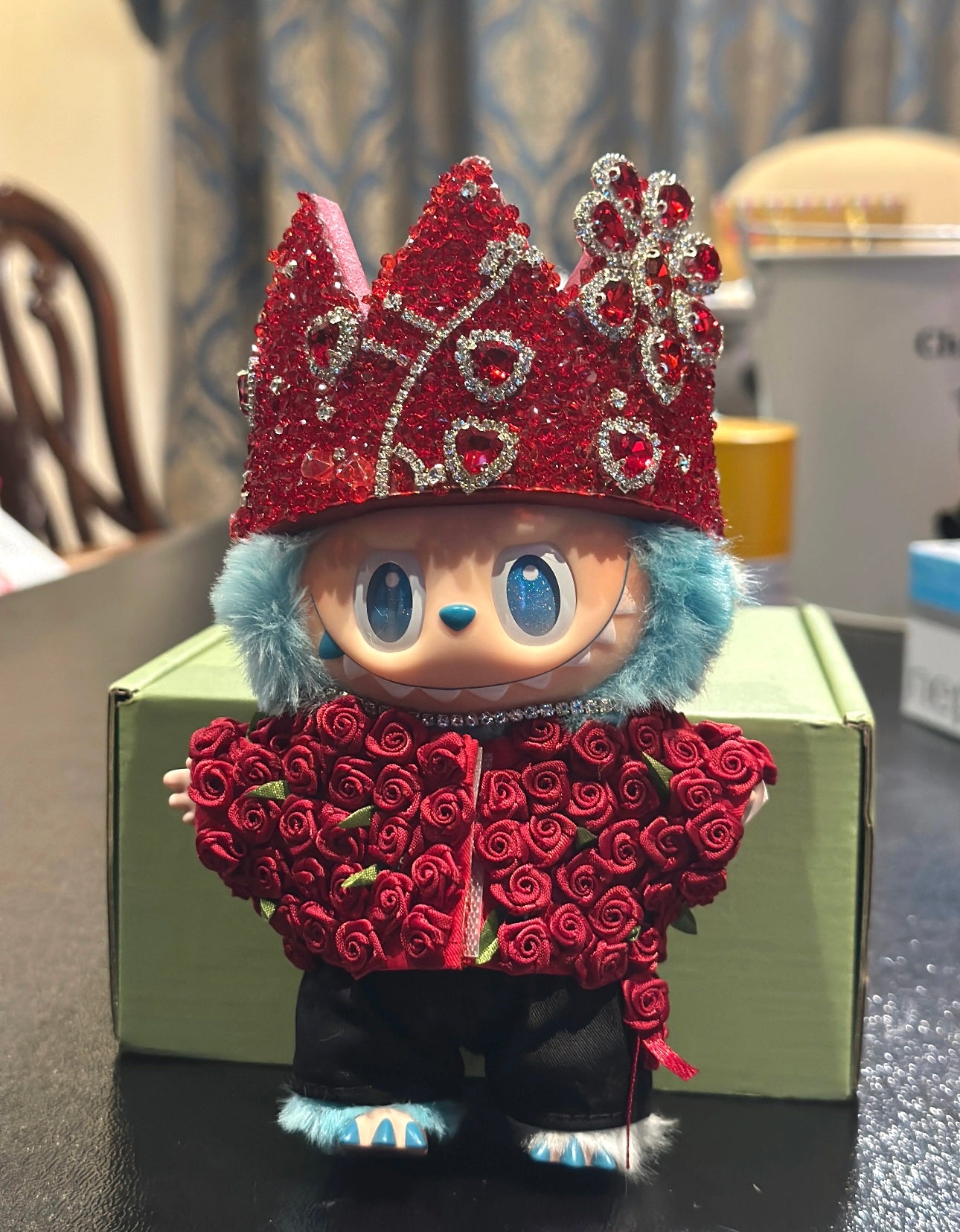 fashion doll outfit red flower blazer rhinestone hat for popmart labubu