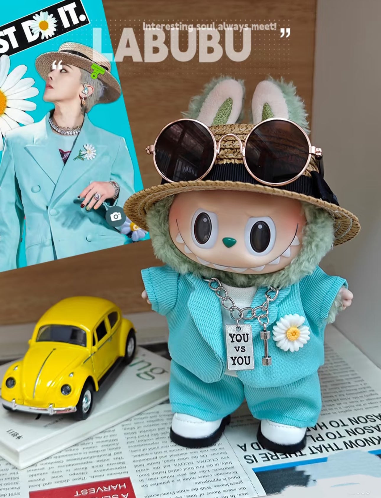 k-pop inspired handmade labubu fashion outfit blue suit style