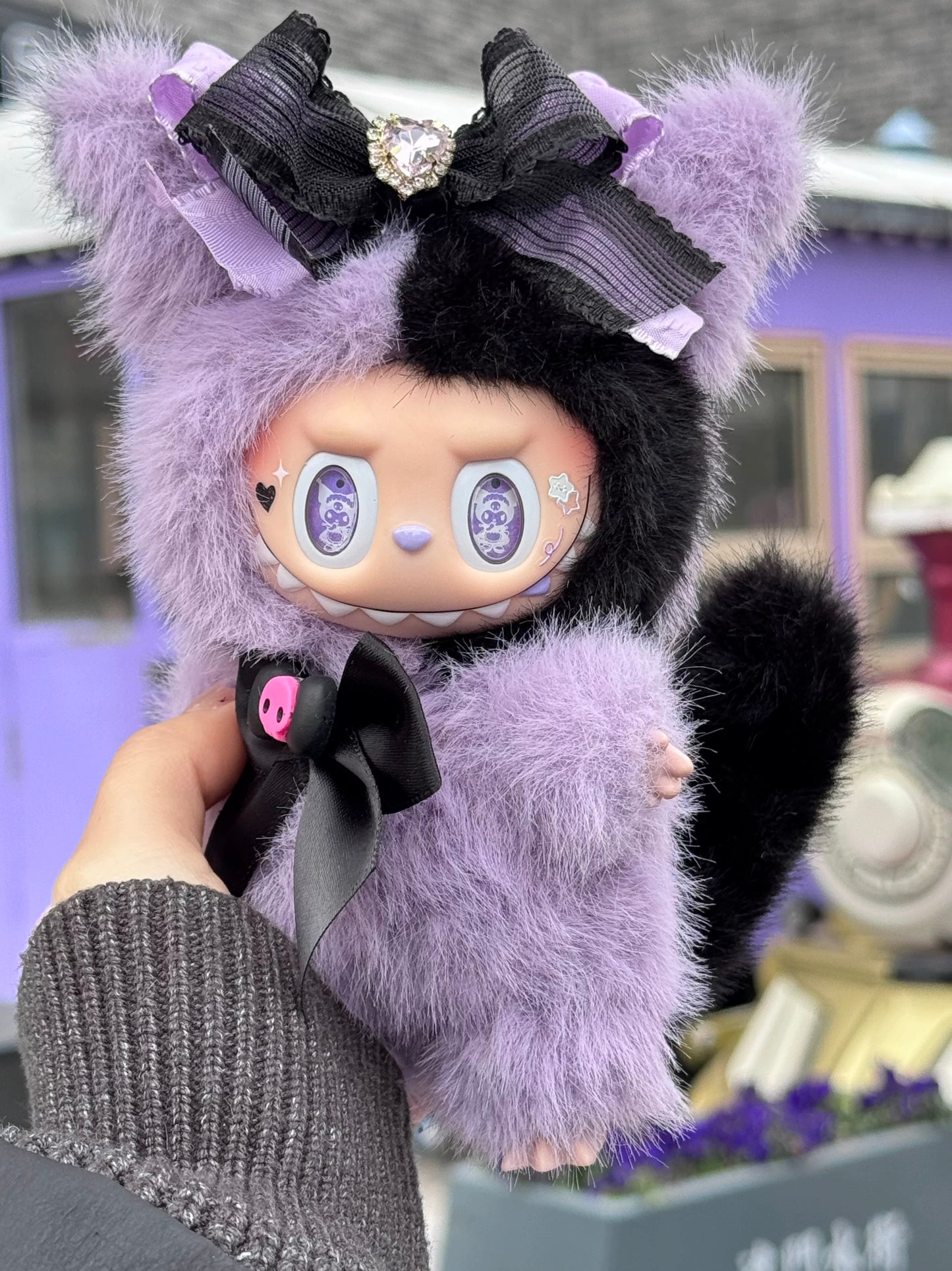 handmade labubu kuromi design purple black edition