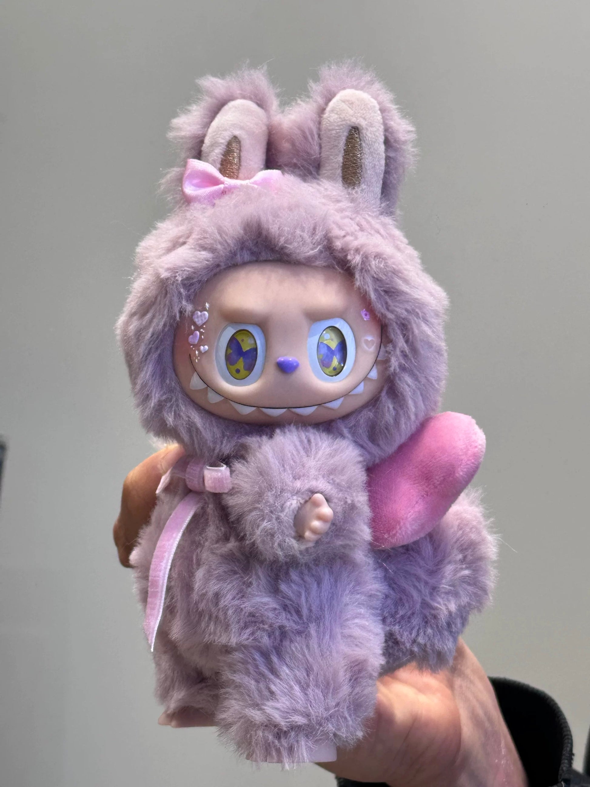 labubu custom plush with pink and light purple bow