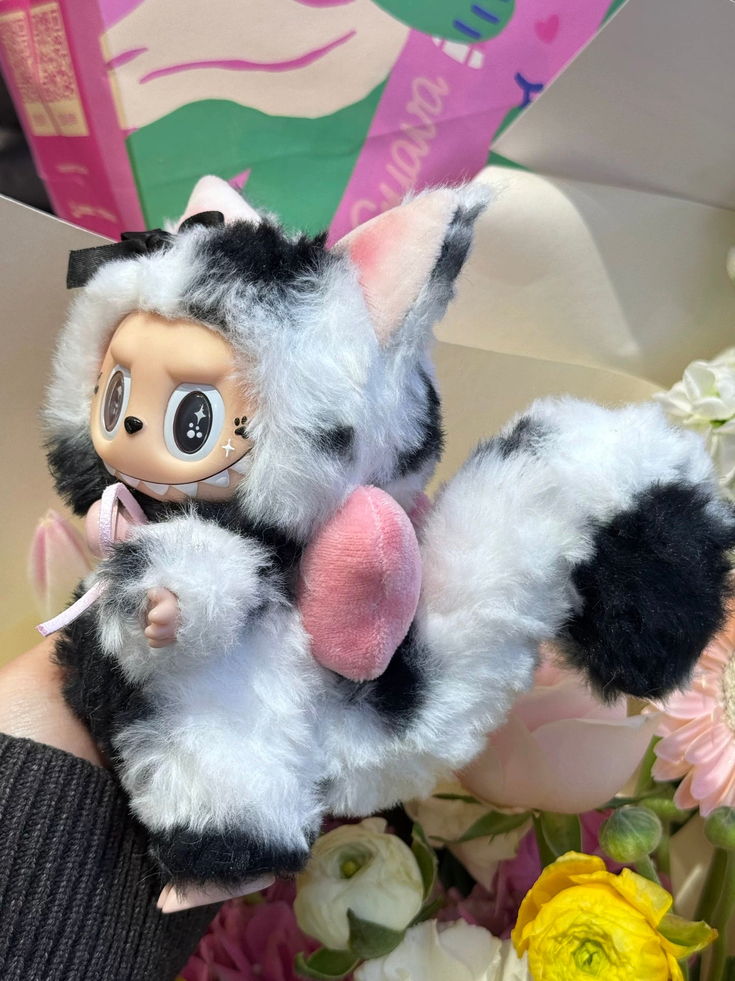 labubu plush remake with kitty ear bow for collectors