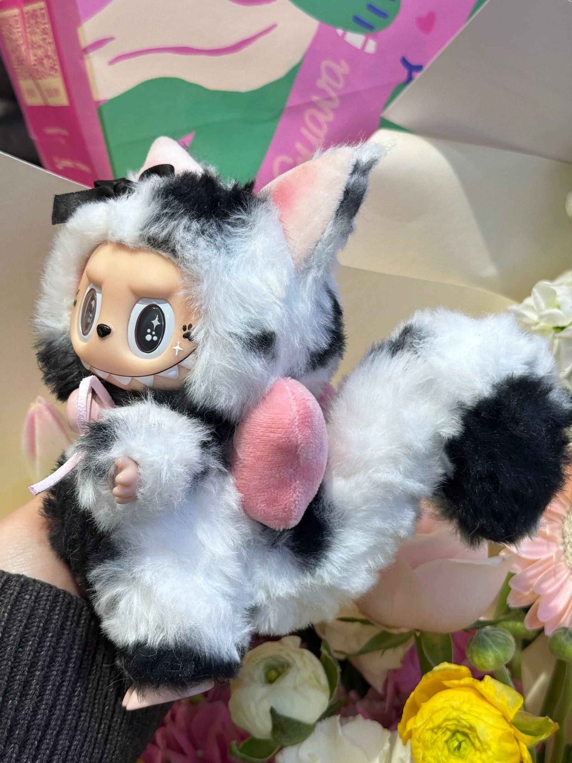 labubu plush remake with kitty ear bow for collectors