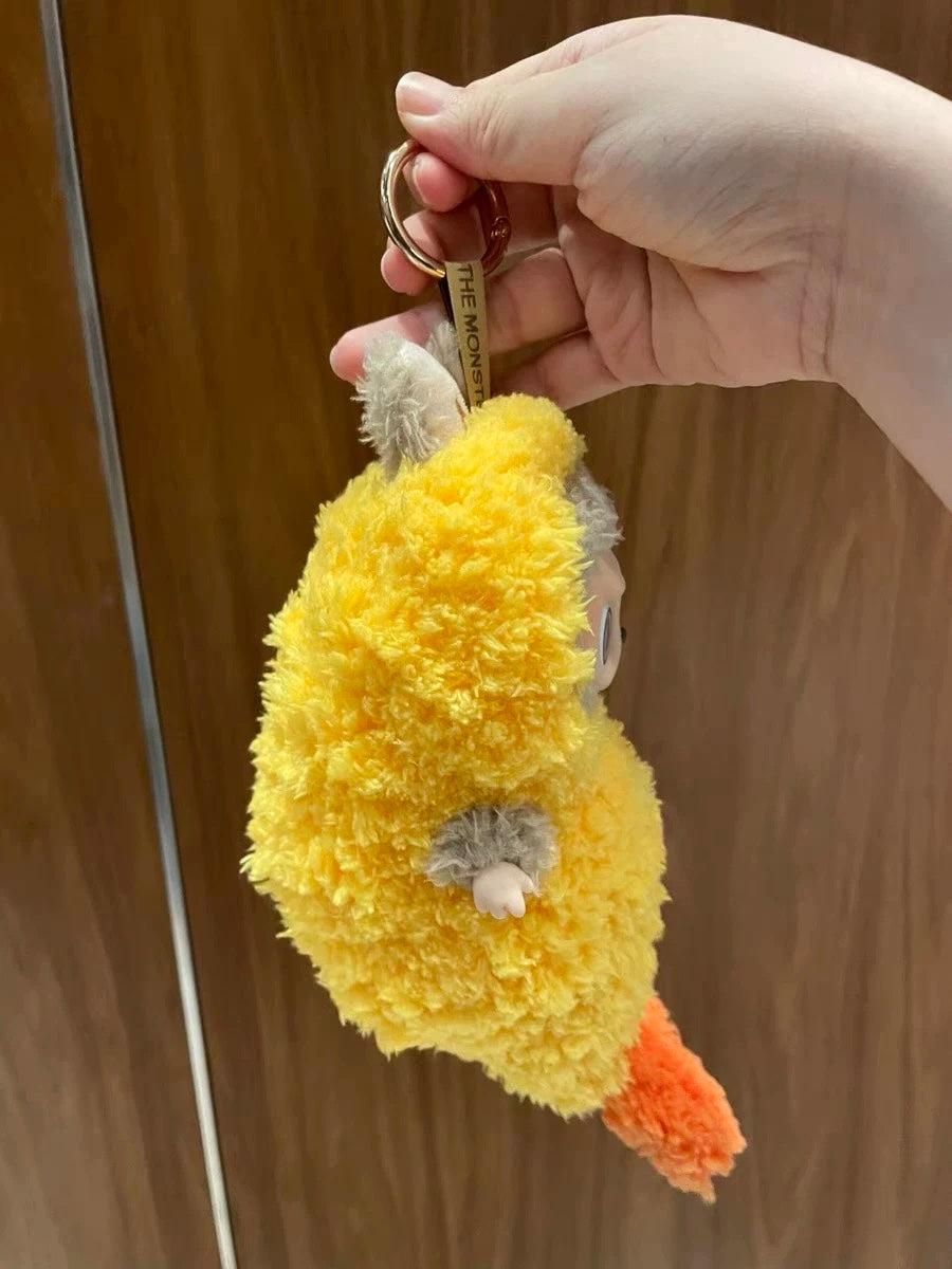 labubu wearing tempura shrimp jumpsuit outfit