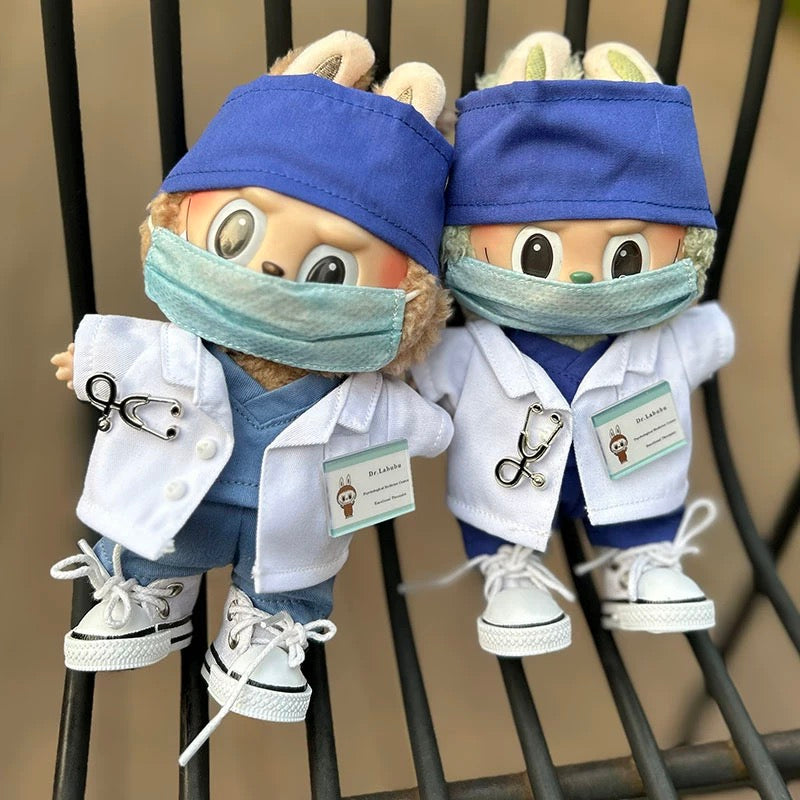 handmade labubu scrubs uniform for collectible doll display