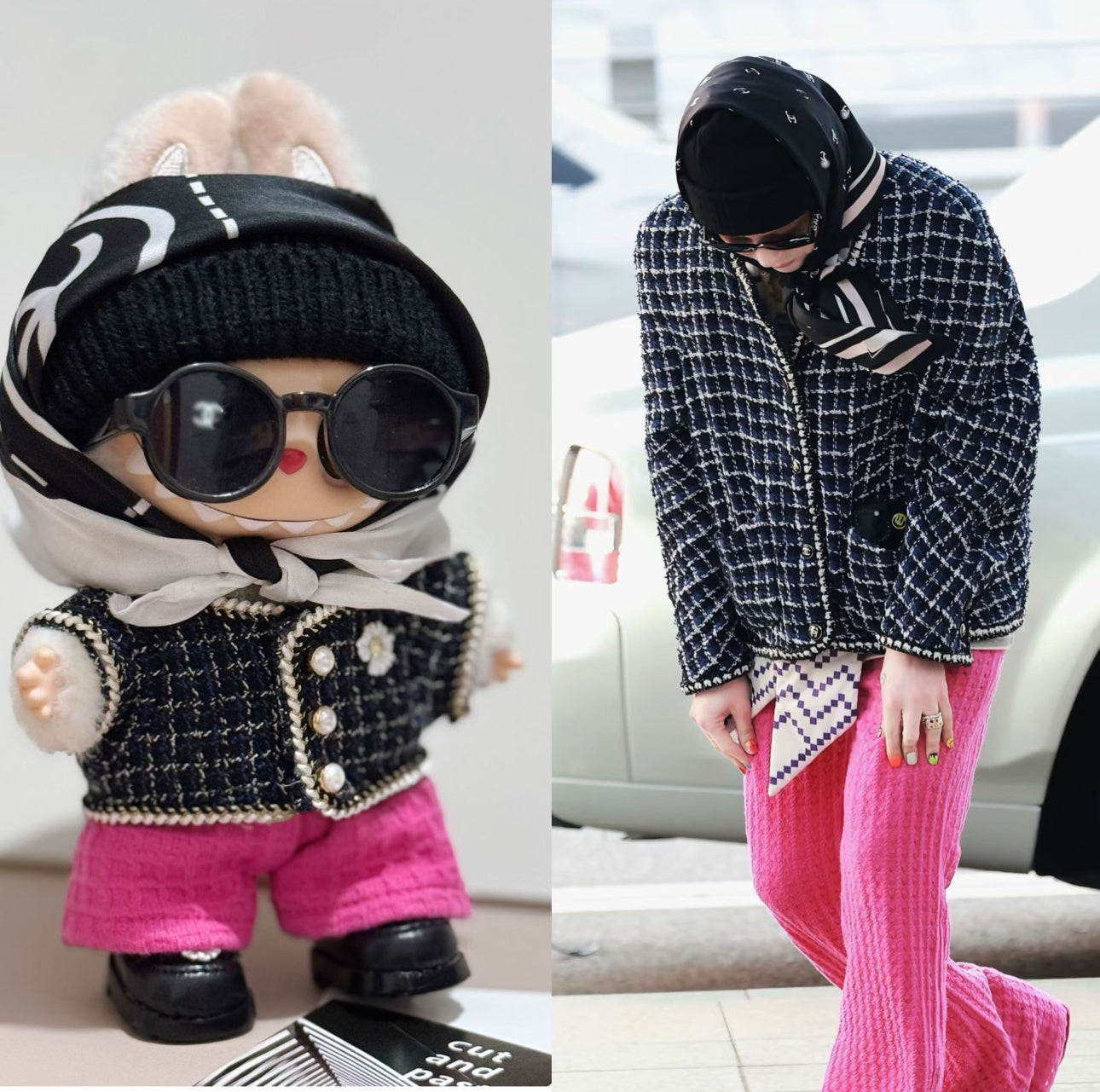 labubu doll wearing g-dragon inspired mama concert outfit 7-piece set