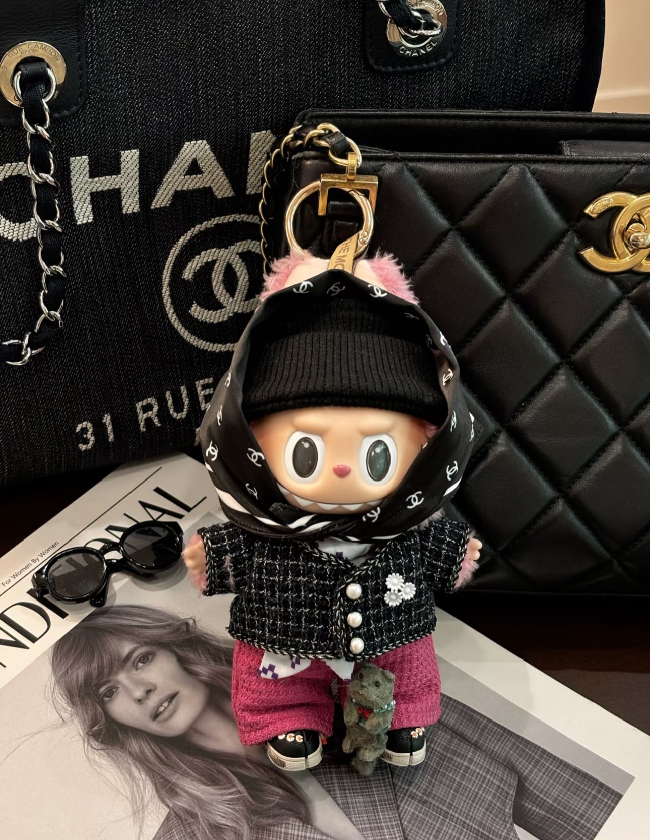 pop mart 15-17cm plush dressed in kpop stagewear with pink pants and coat