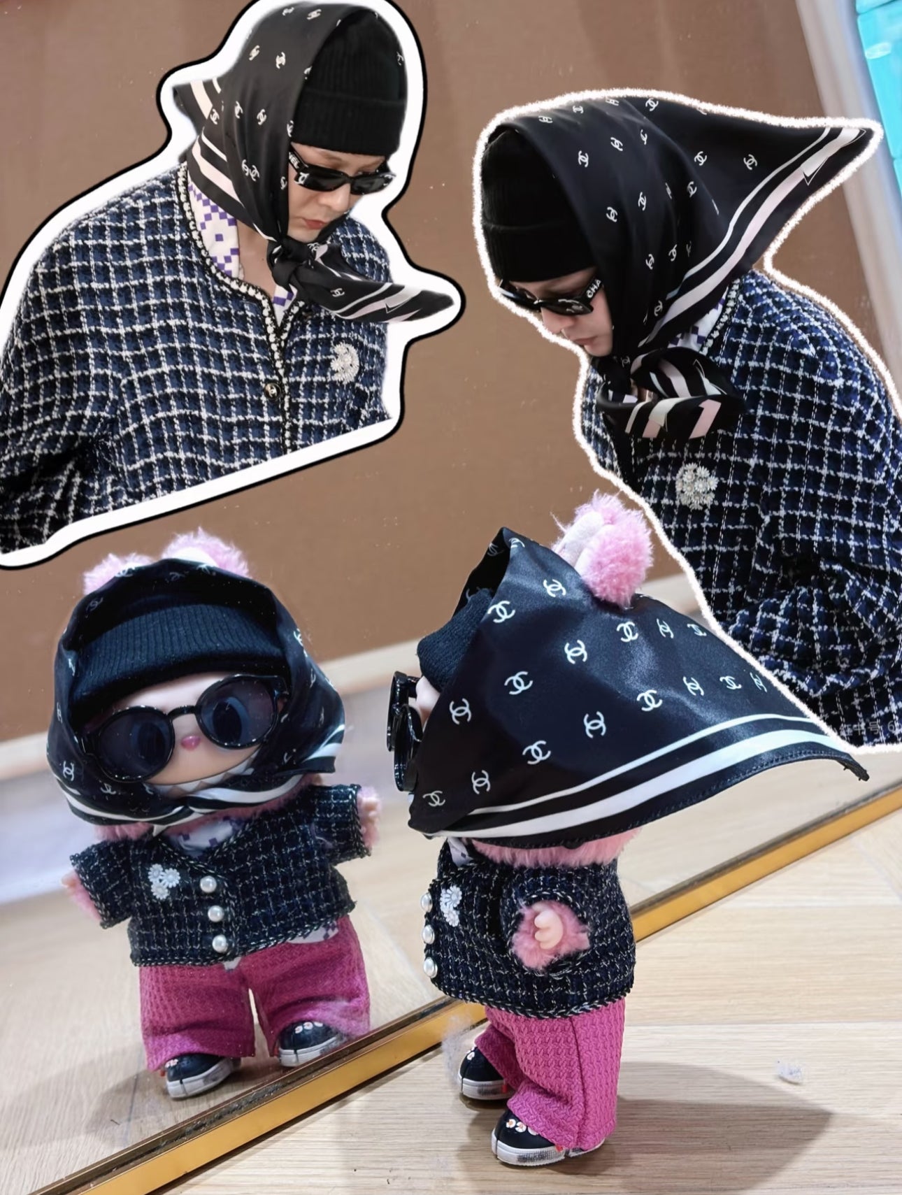 labubu gdragon mama fashion doll clothing with bold pink and navy mix