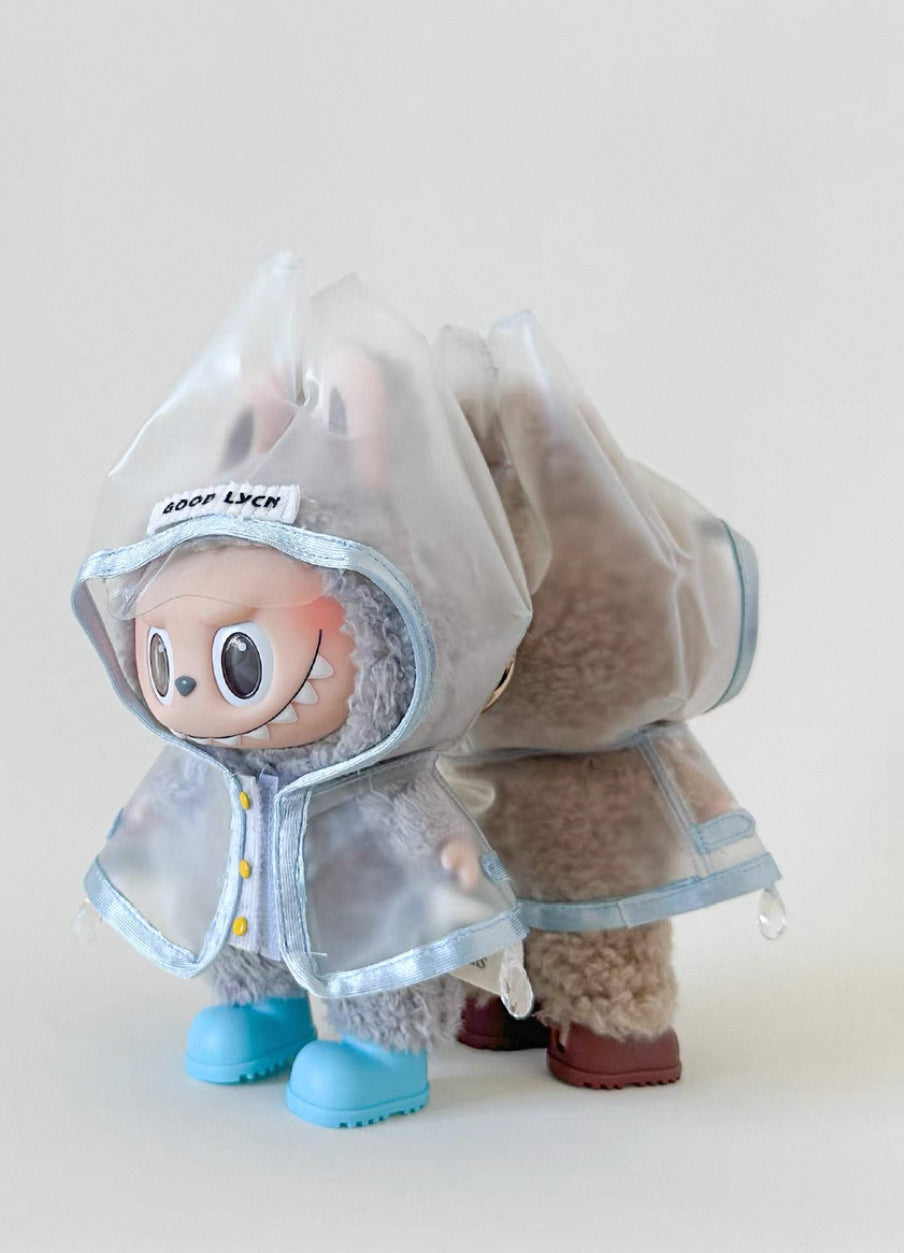 kawaii rain day outfit for labubu 15–17cm soft plush doll