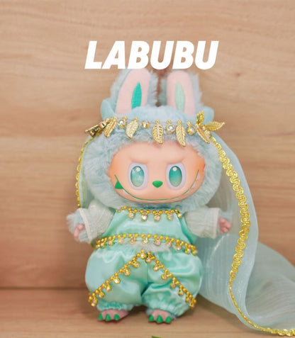 pop mart labubu plush figure in traditional indian dress set