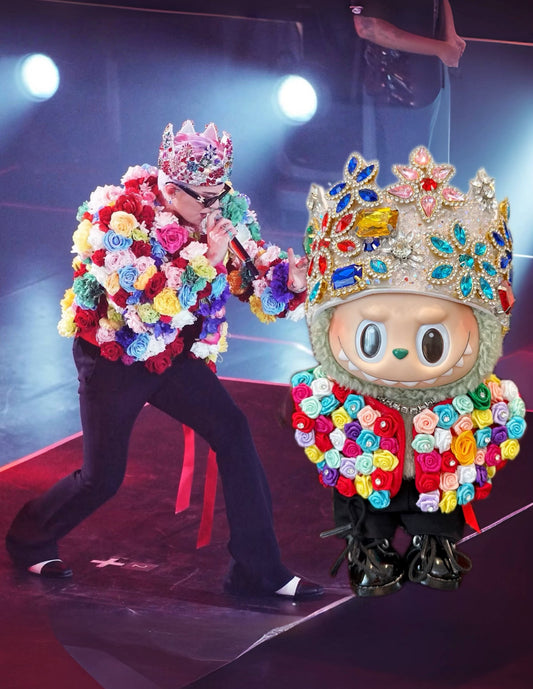 [Preorder] 5-Piece Labubus Outfit, Kpop G-Dragon Taipei Concert Inspired Colorful Flower Rhinestone Toy Handmade Clothing